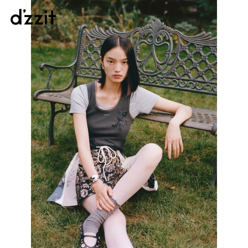 【商场同款新品】dzzit地素半身裙25夏新中式拼接百褶裙3J2S2126A