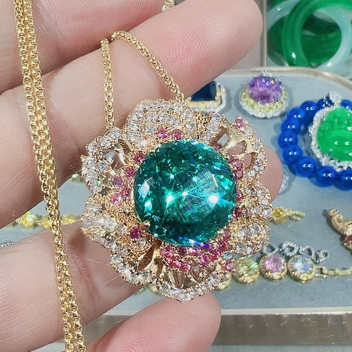 钨金红色蓝色满钻镶嵌戒指吊坠