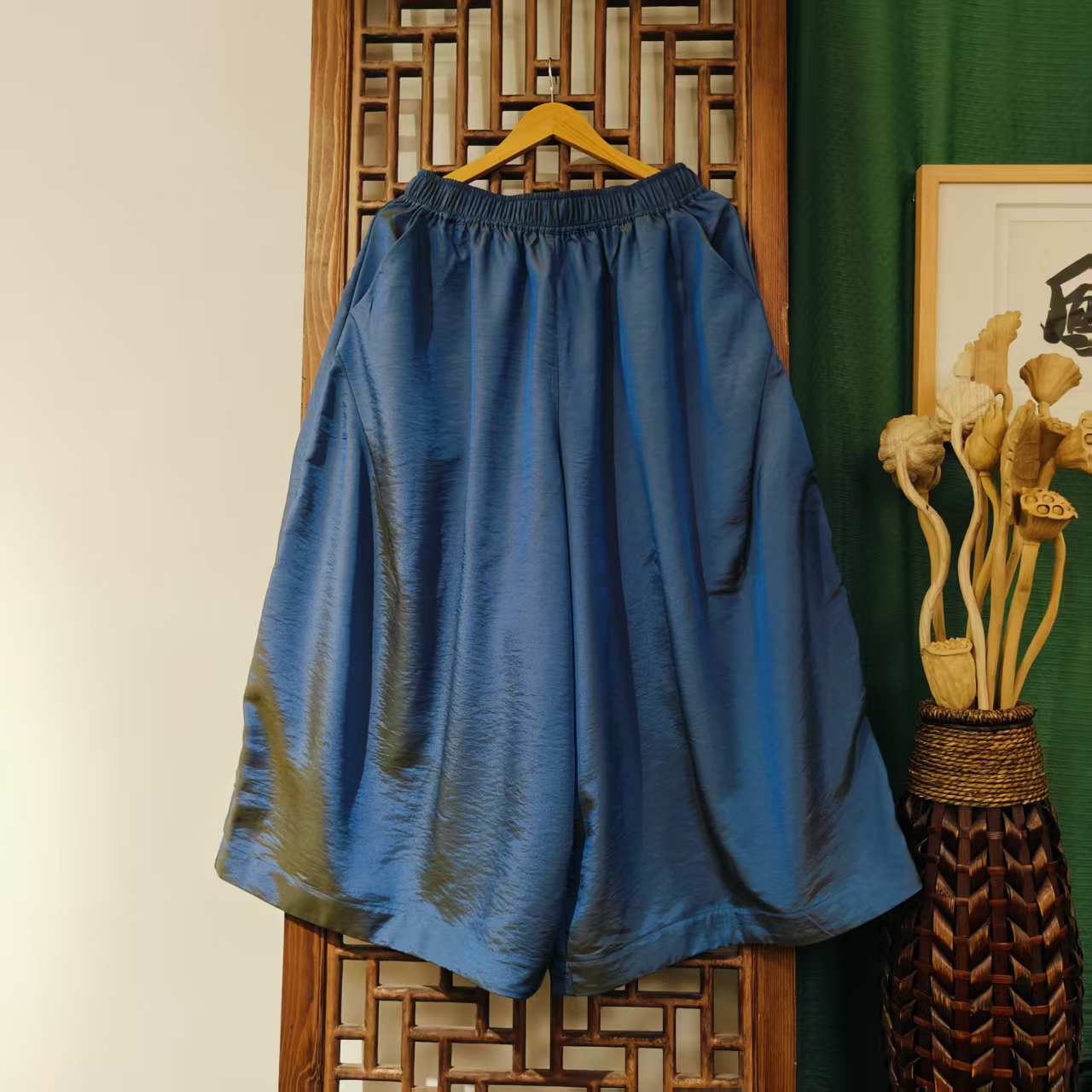  (LK040-78)  凤徕兮私人定制灰蓝色光板全松紧花苞裤  单