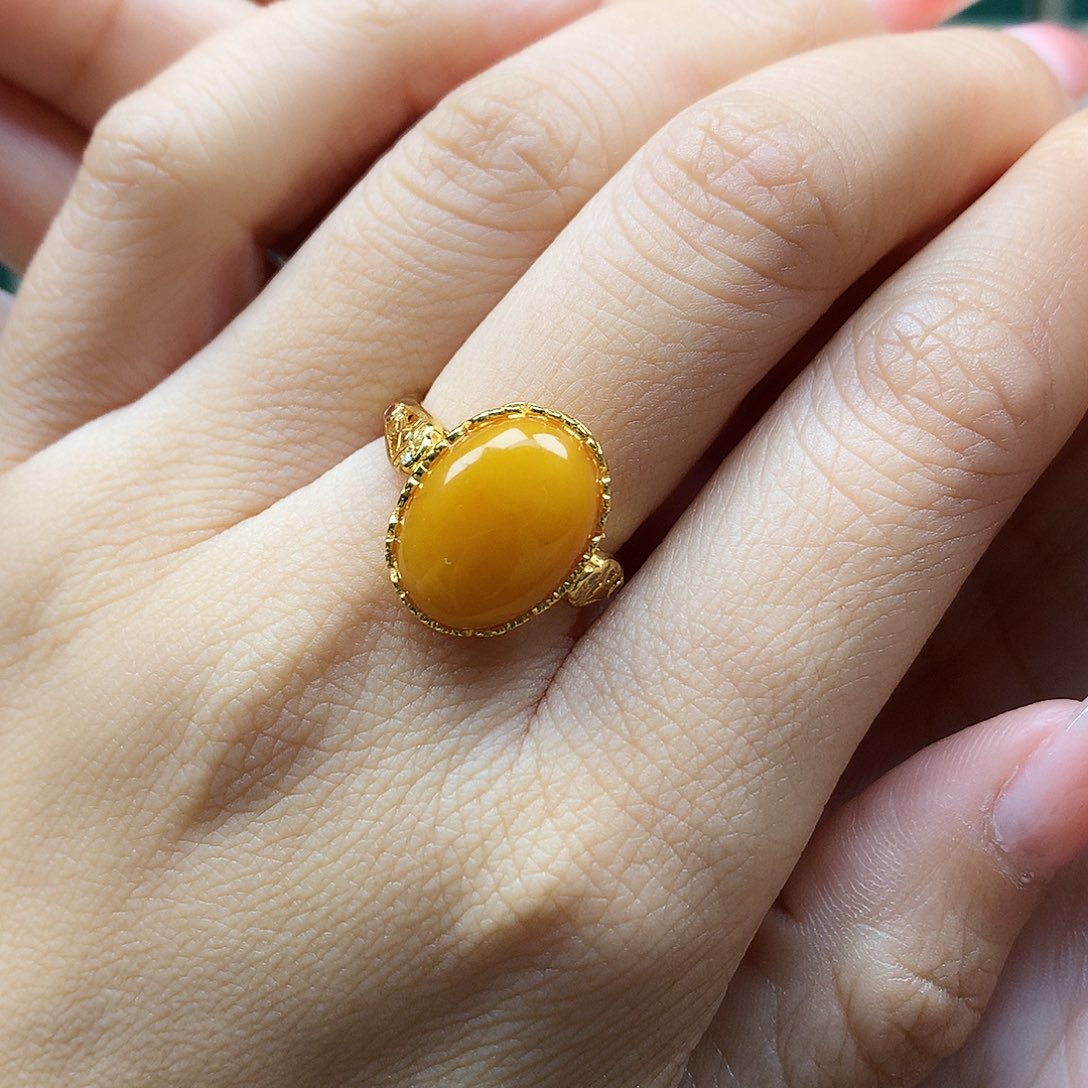 蜜蜡戒指银S925镶嵌戒指