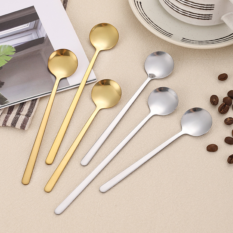 不锈钢长柄冰勺搅拌调味勺子燕窝甜品小圆勺马克杯咖啡搅拌勺圆勺
