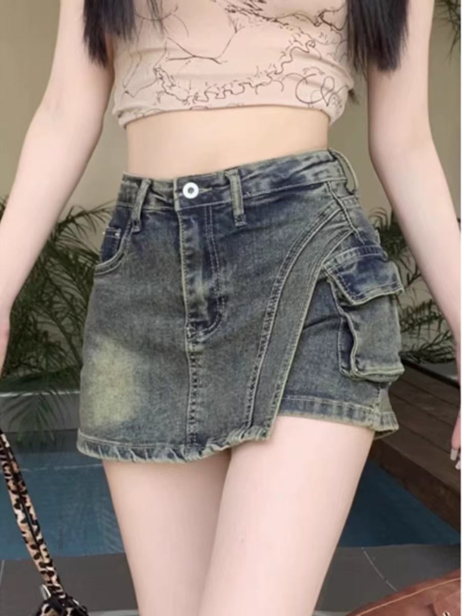 2025新款牛仔短裙短裤辣妹女高腰百搭遮胯A字裙夏季显瘦时尚
