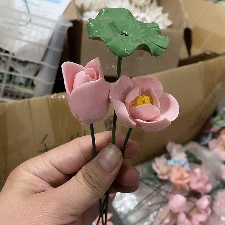 瓷片纯手工陶瓷花摆件瑕