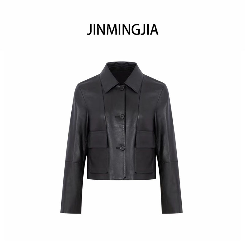 {JINMINGJIA}2025秋季新款女士新西兰头层小羊皮皮衣女士休闲外套