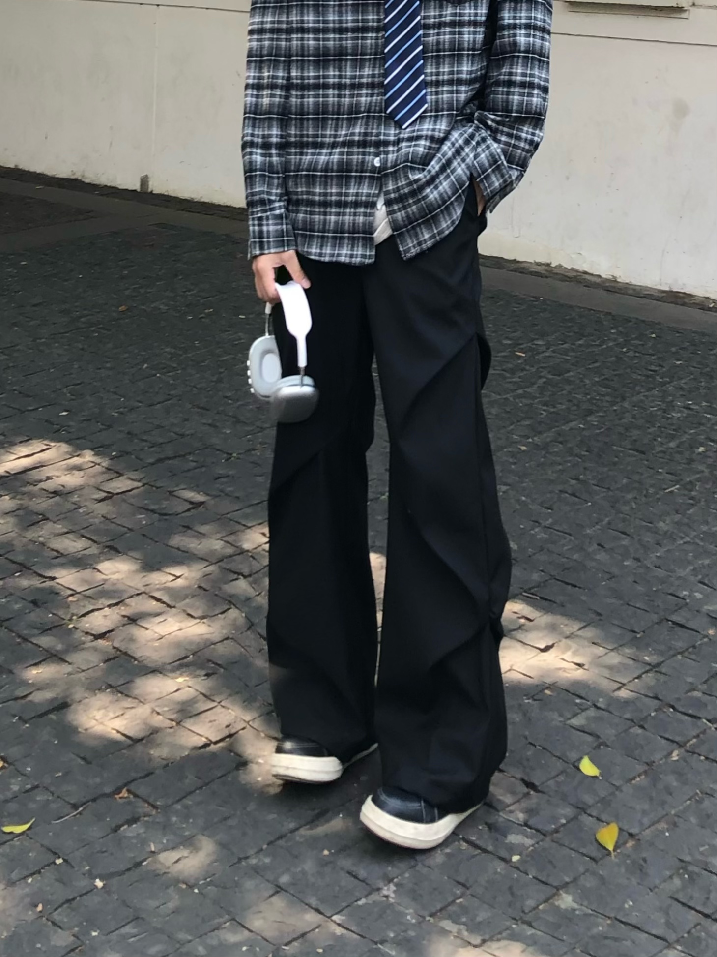 CoolboyBB 美式设计感小众褶皱拖地微喇高级感宽松直筒垂感西裤