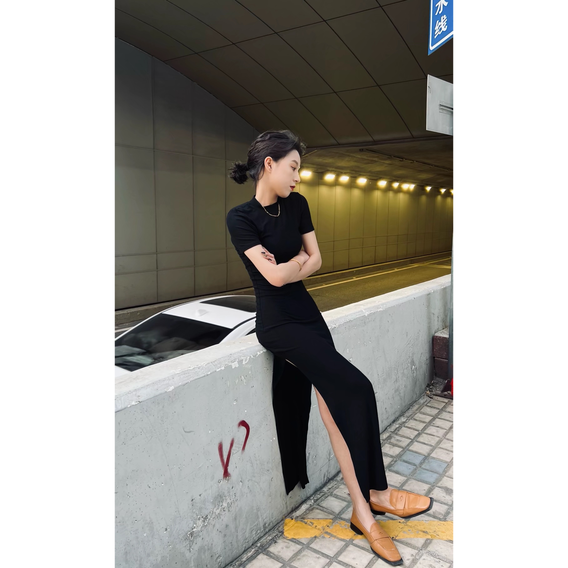 【娇娇私服定制】新款简约开叉弹力修身开叉连衣裙888#