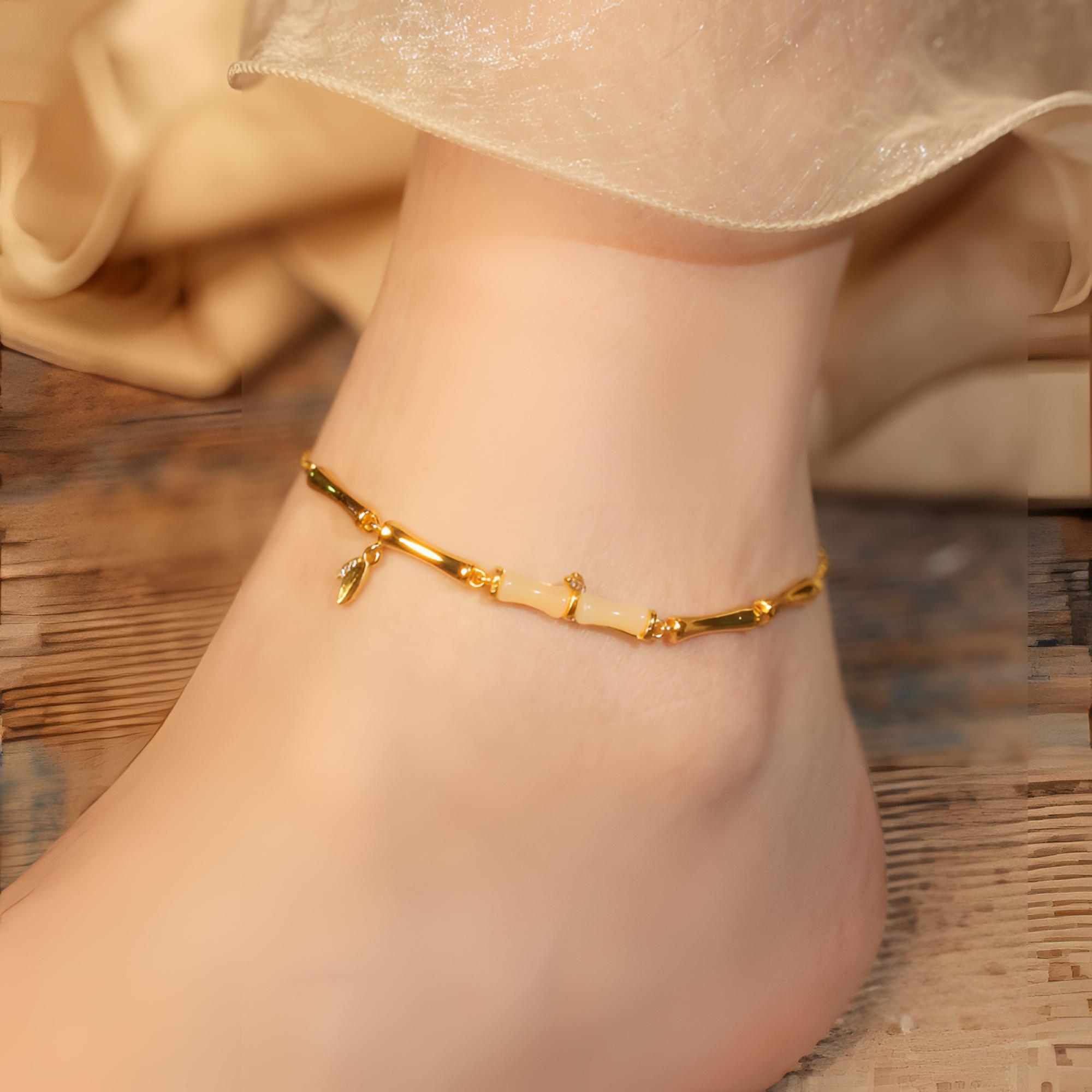 莫桑石脚链 步步高升  竹节气质轻奢时尚百搭简约脚