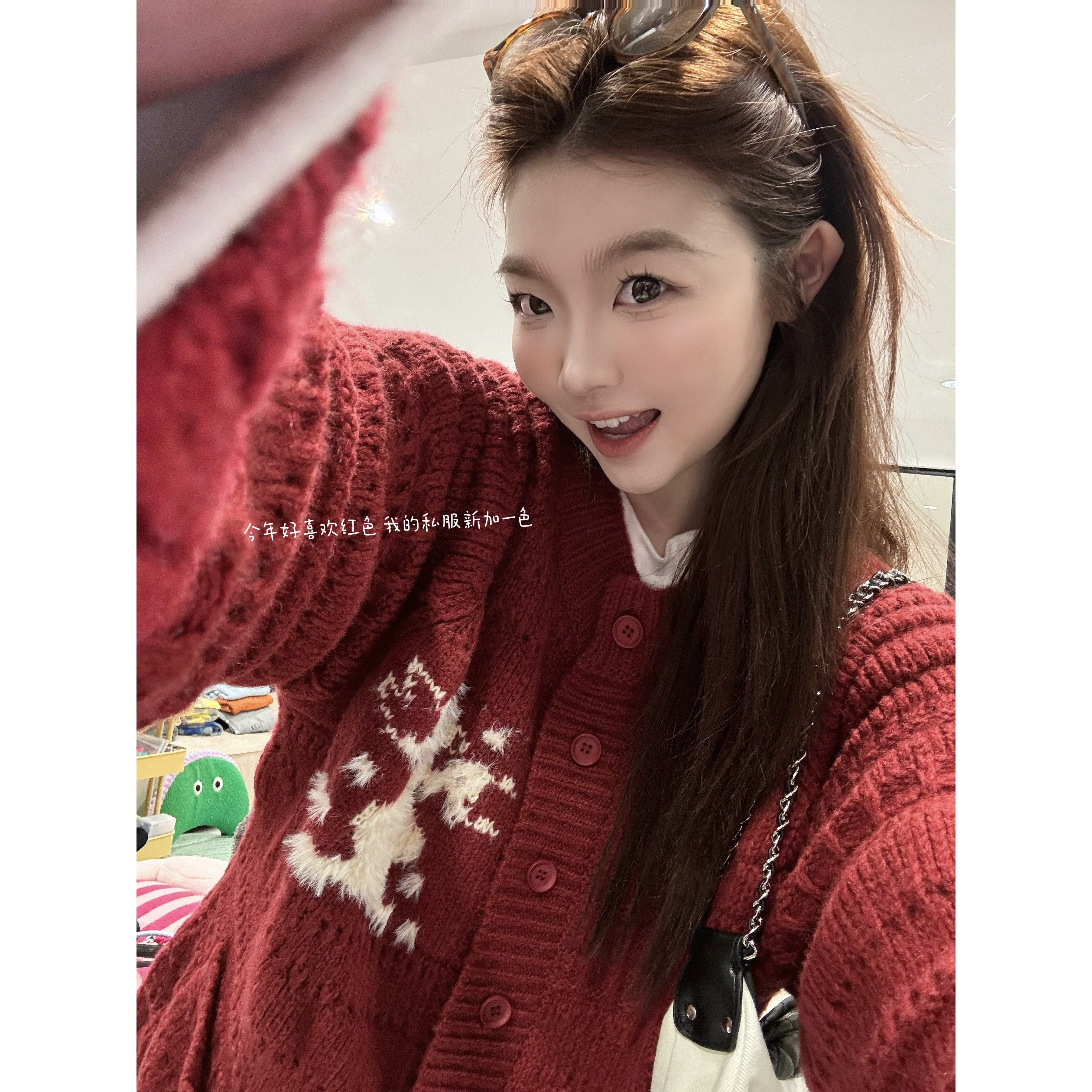 晶咕【解构小龙虾】！趣味撞色图案圆领单排扣针织开衫