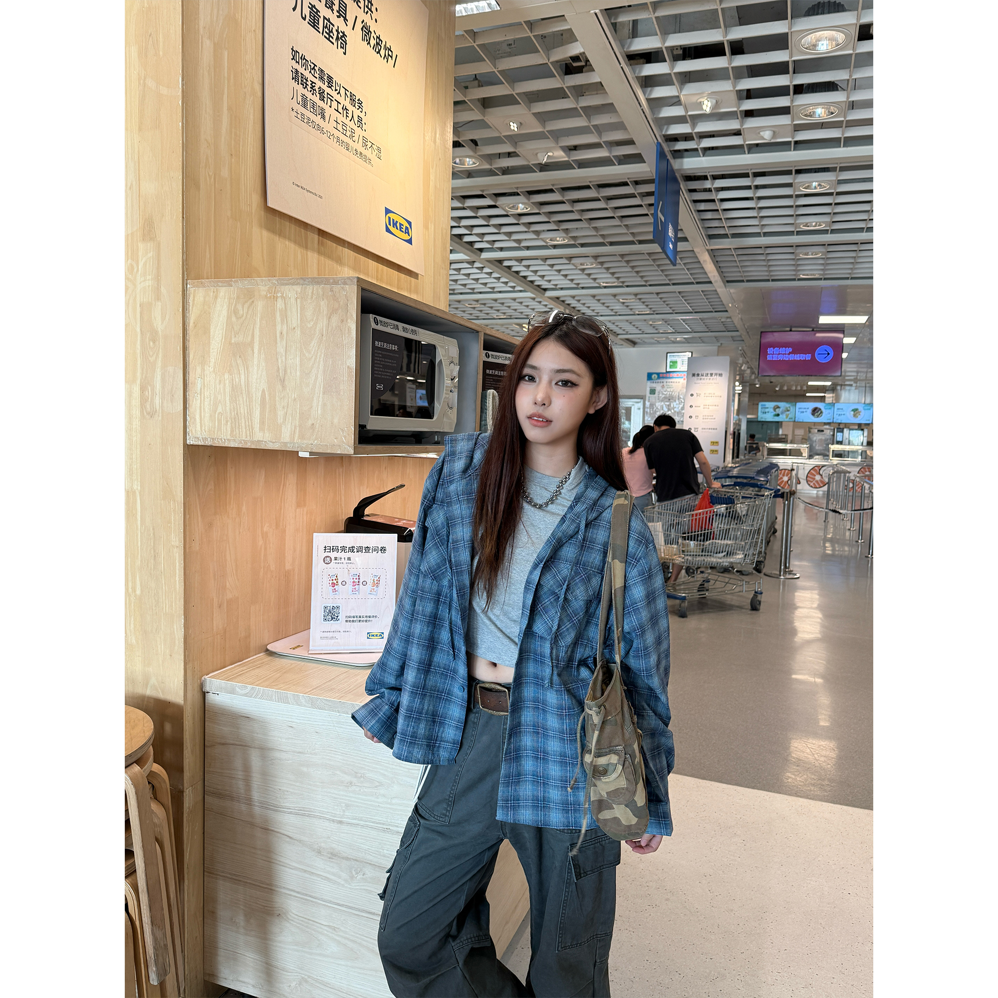 CBL菜不辣美式复古男女宽松休闲格子连帽长袖衬衫外套春秋开衫