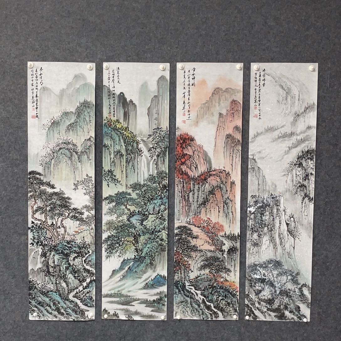 国画四条屏画芯 王义华老师作品