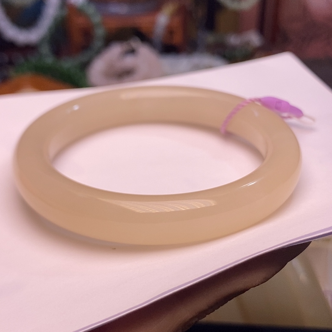 和田玉未镶嵌颈饰收藏老矿料浓藕粉手镯55.4