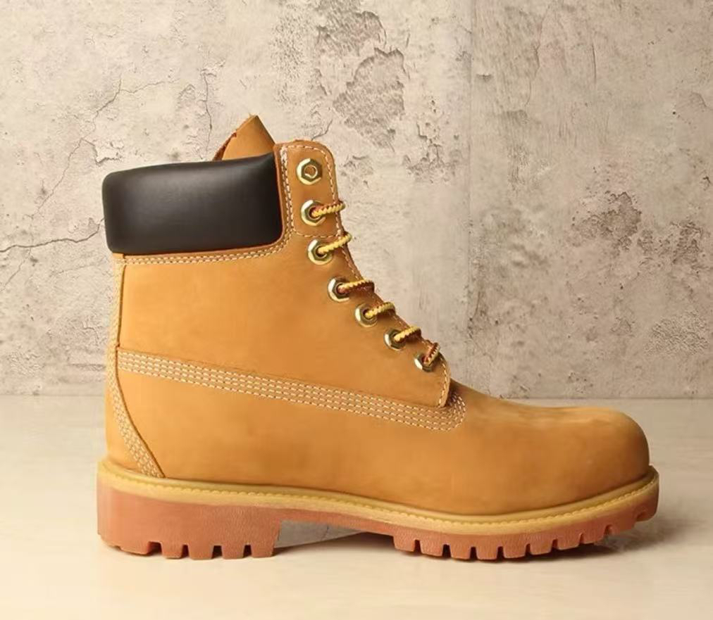 高帮七孔头层牛皮大黄靴户外登山工装靴