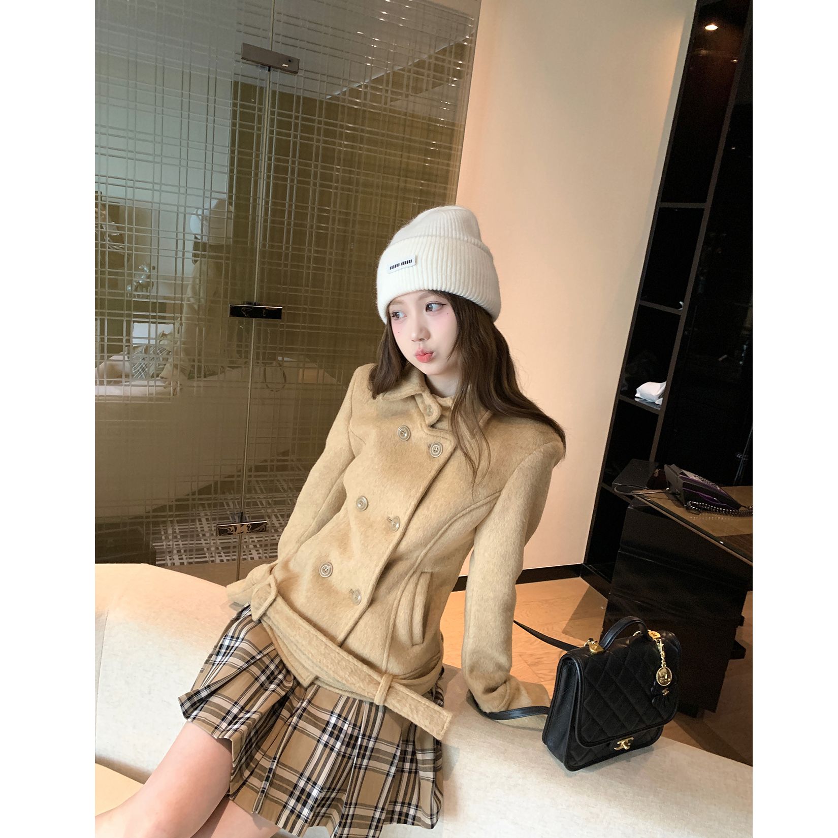 「英式千金」秋冬新款双排扣羊毛毛呢外套小个子新款高级感上衣女