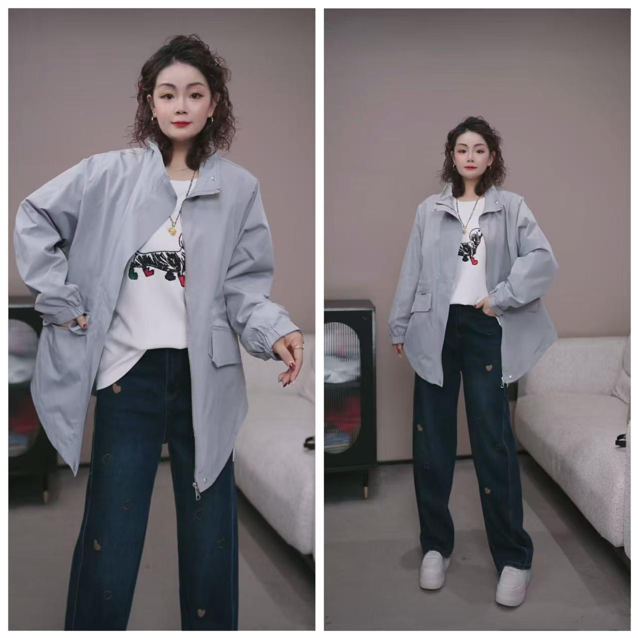 【No退换】瑕疵品 收腰扣坏 欧货【条纹内里定型领外套】XS 5755