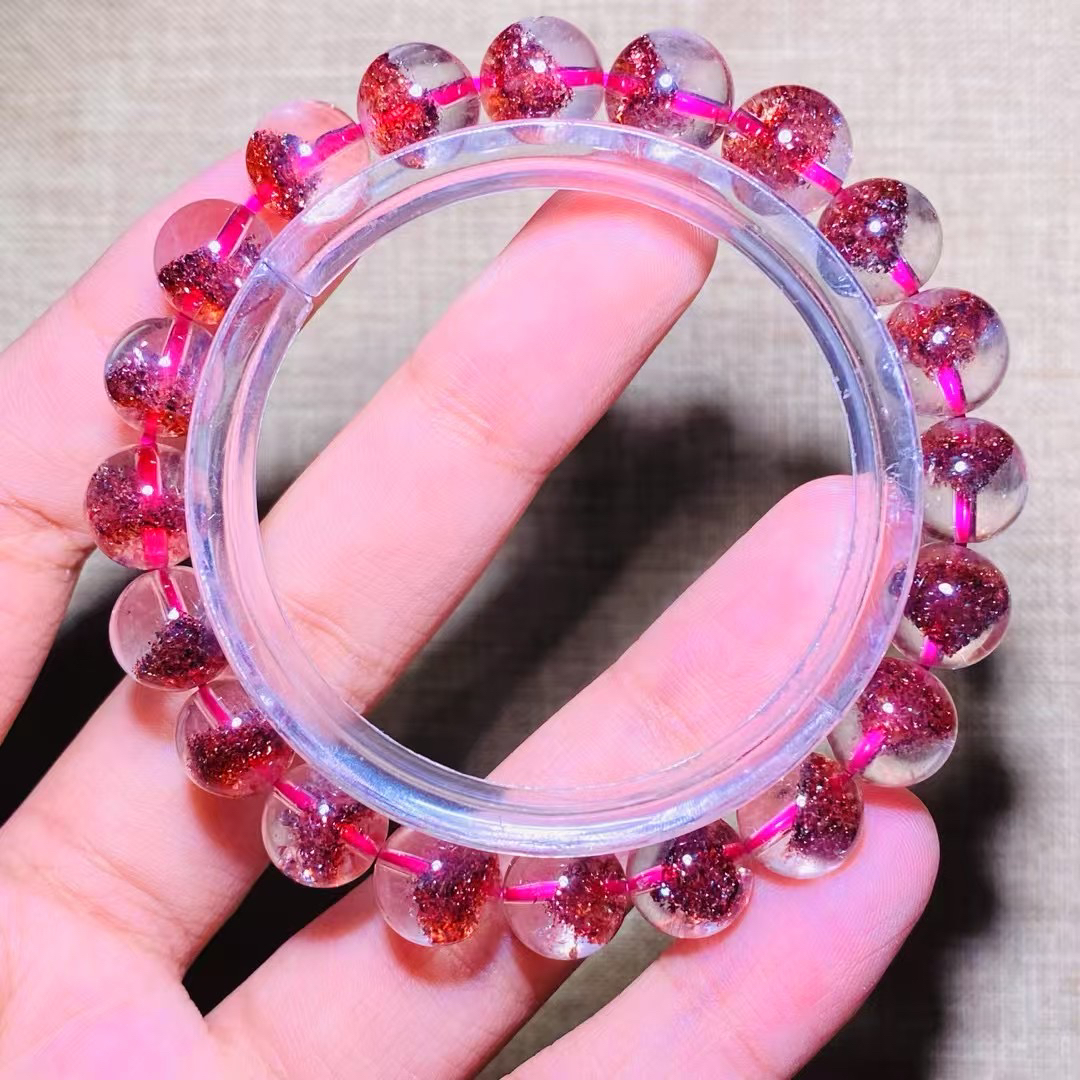 天然高货金草莓金字塔手链9毫米