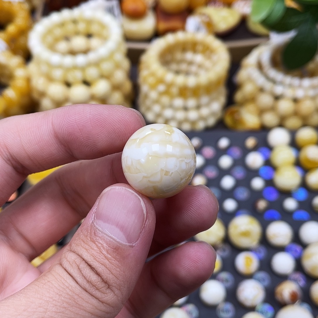 未镶嵌蜜蜡珠宝奇石19.6mm浓白瓷虎皮蜡｜圆珠·段掌柜