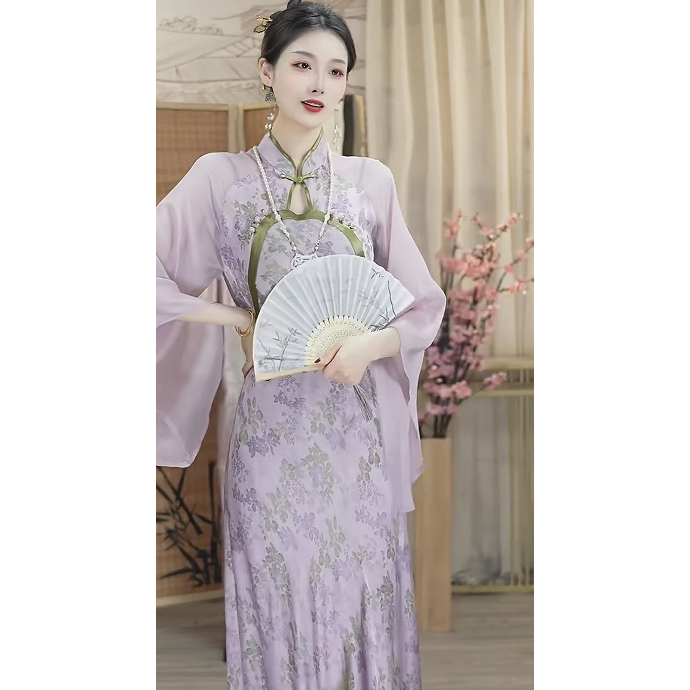夏维莲2025春季新款中国风飘逸日常紫色长款连衣裙（6586）