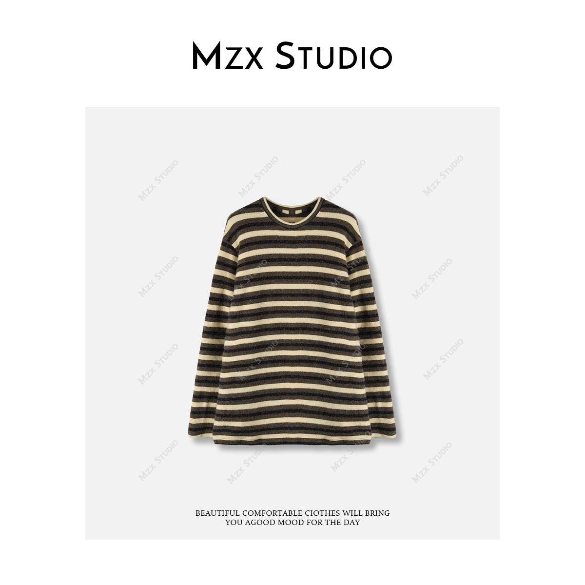 MZX 粉色撞色条纹韩国进口仿兔毛绒双面绒感内搭上衣SY11903-Z