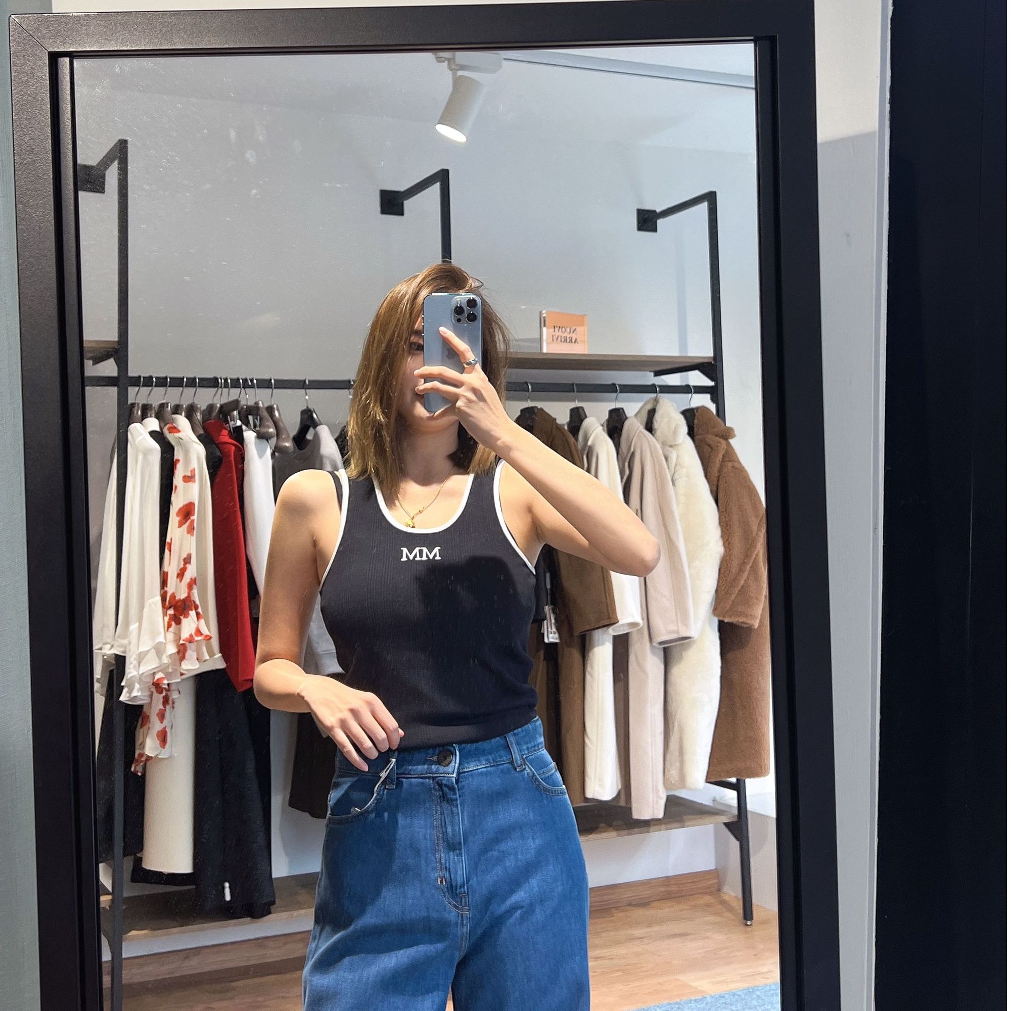 未使用 MaxMara 全新圆领纯色2025年新款修身刺绣字母背心 sax