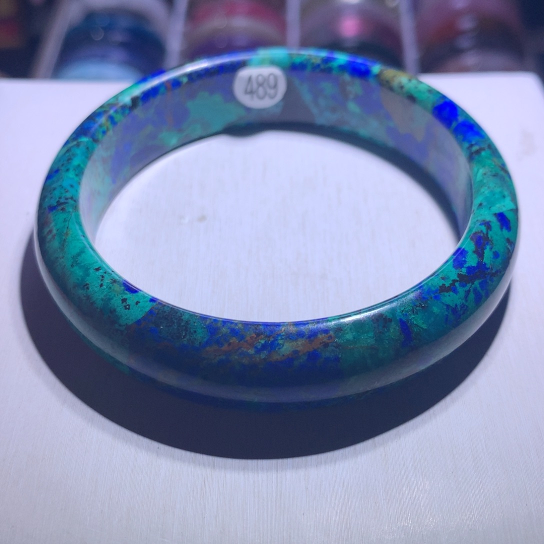 银S925镶嵌水晶手镯蓝铜矿64圈489