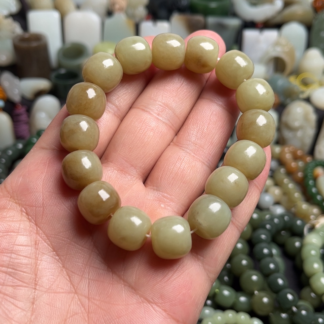 和田玉未镶嵌套链和田玉卡14手串