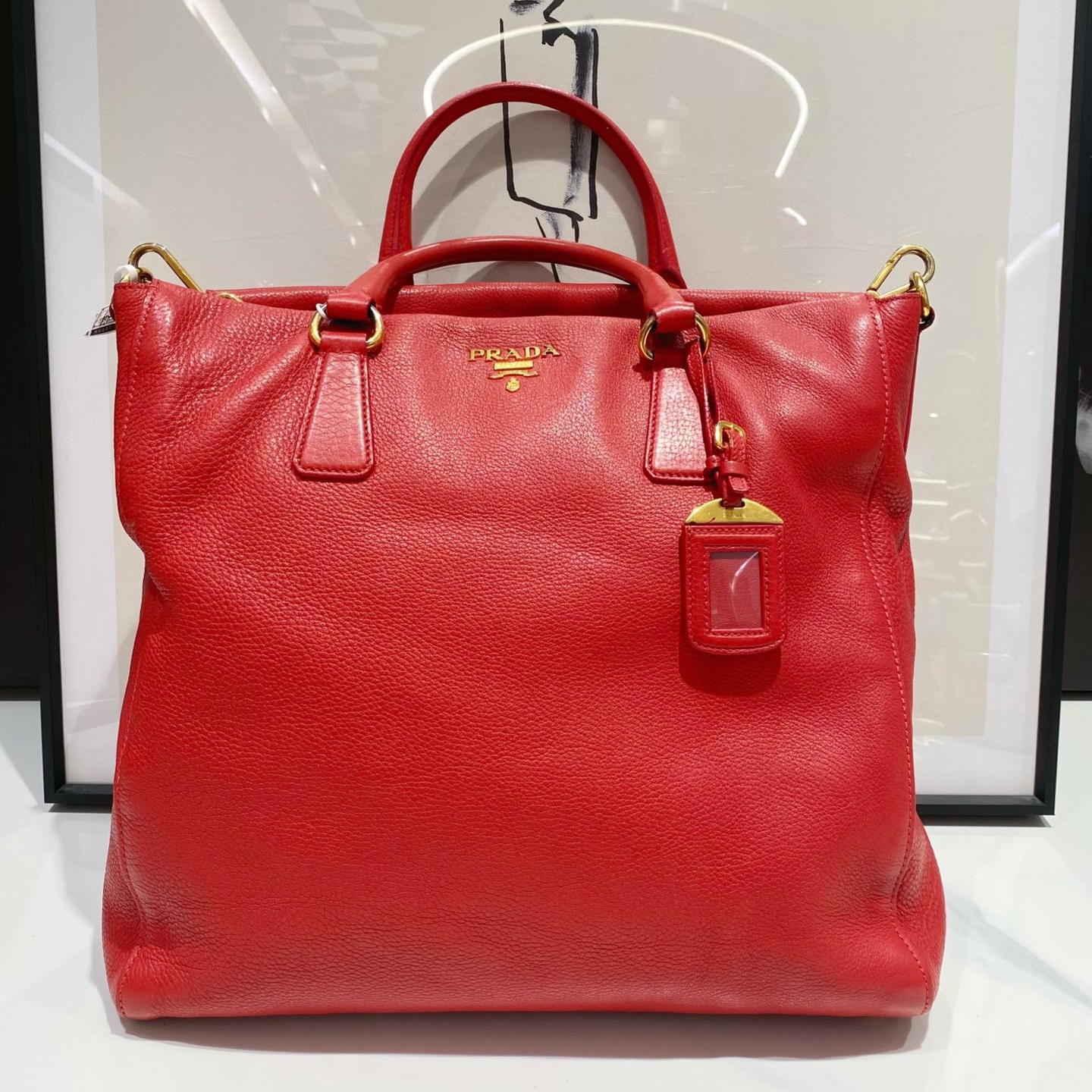 95新 Prada/普拉达 红色拼金色大号手提包（13417）