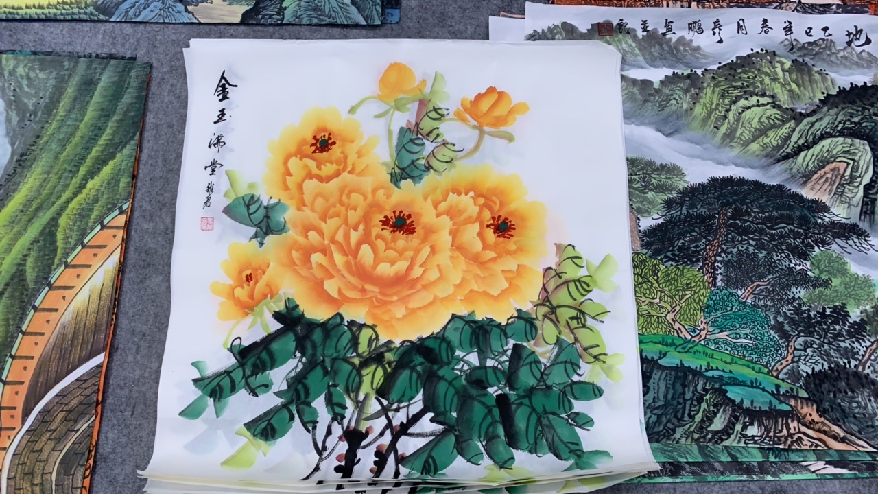 《富贵吉祥》牡丹斗方画芯尺寸：70cm*70cm山水画客厅客厅背景墙挂画