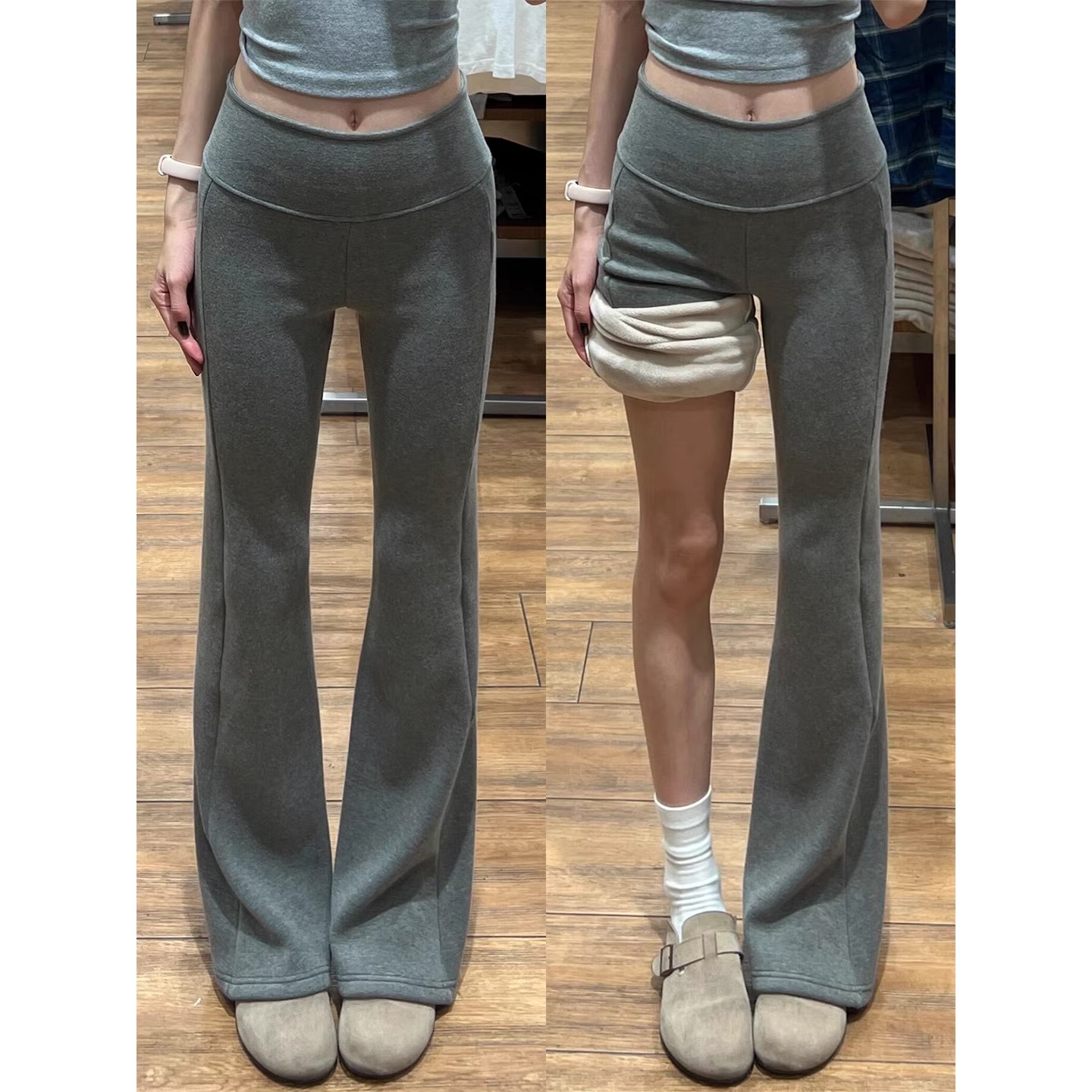 lulu同款微喇裤女秋冬加绒低腰外穿打底裤小个子运动瑜伽喇叭卫裤