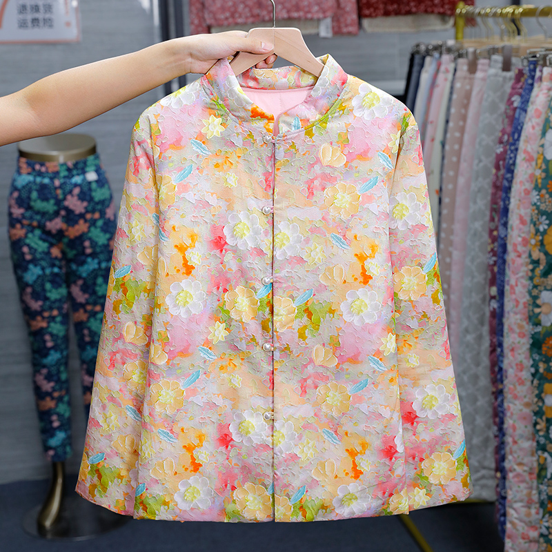 新款纯棉文艺花朵棉花女士棉衣棉袄 秋冬时尚洋气油画风棉服外套