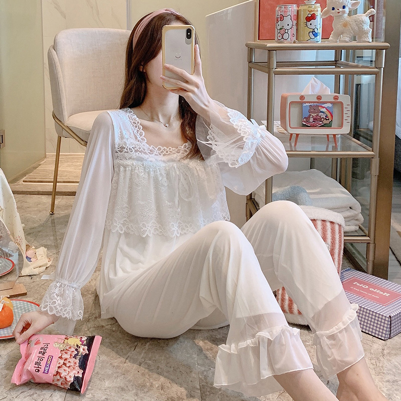 2025年新款睡衣女春秋网纱莫代尔长袖宫廷甜美公主风很仙的家居服