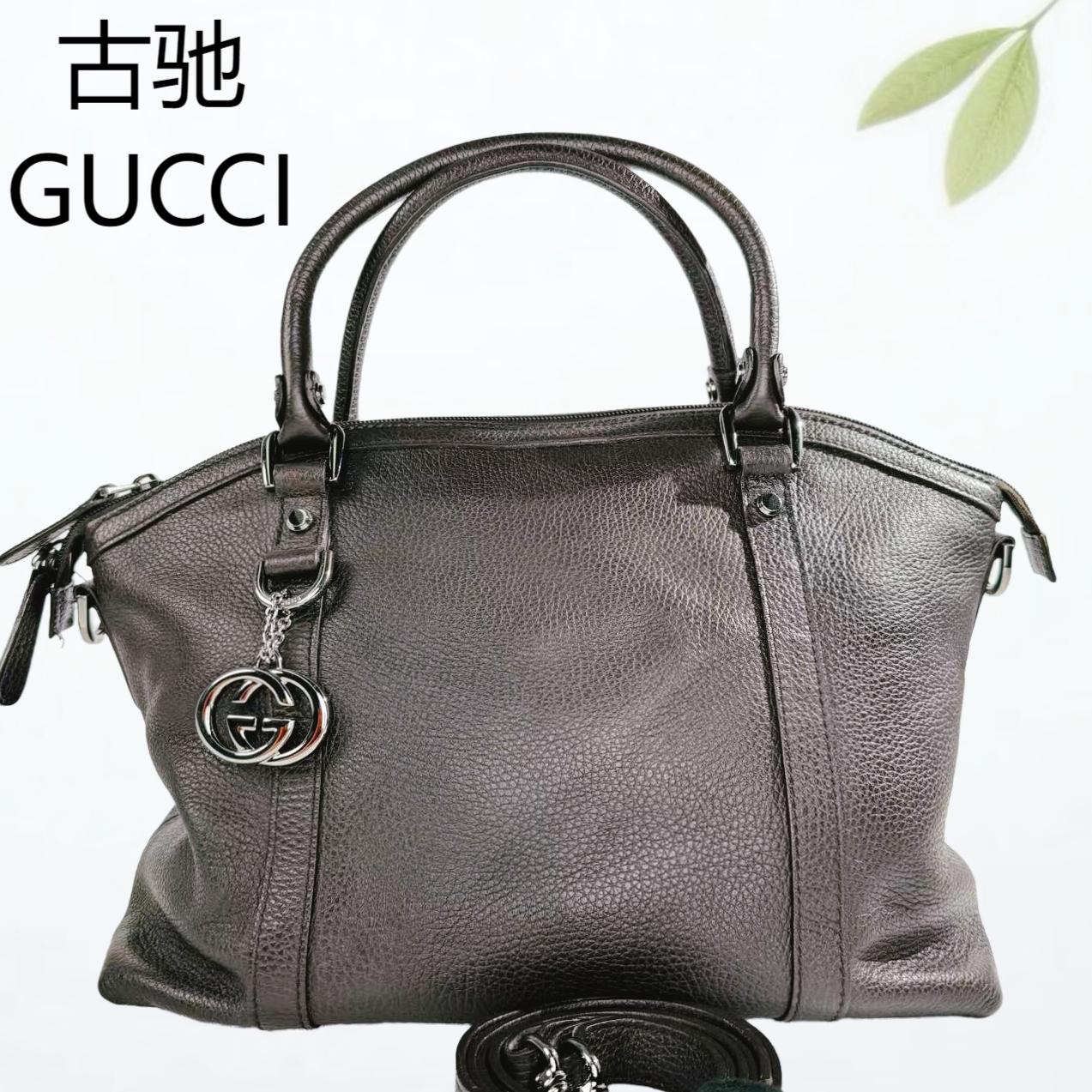 95新 GUCCI/古驰 巧克力色手提单肩包G25310260底长33X27