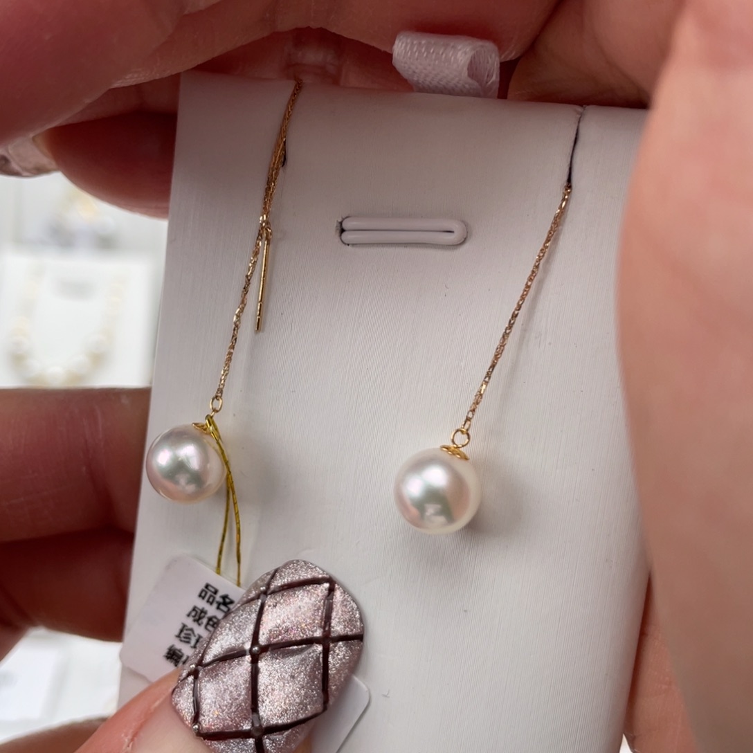 海水珍珠耳饰18K金镶嵌极光冷光