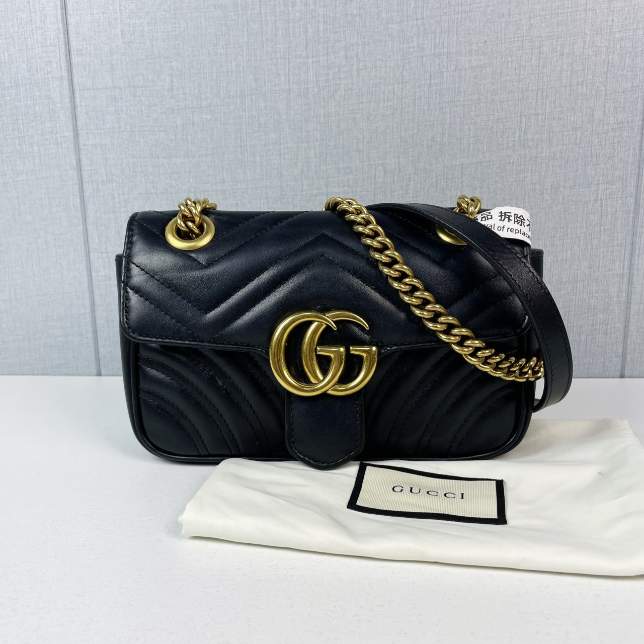 99新 GUCCI/古驰 古驰/Gucci  马蒙22 黑金 链条斜肩包