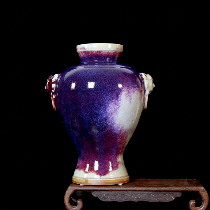 任庆辉煤烧钧瓷虎头瓶，高31.5cm宽25cm。家用新中式大号赏器陶瓷