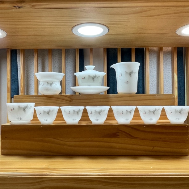 璞玉瓷釉烧水墨山居办公室喝茶套装送礼礼盒装11件套功夫茶具整套