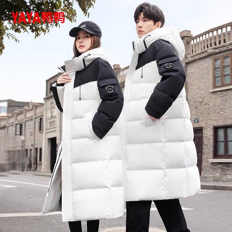 YAYA/鸭鸭防风保暖羽绒服男女同款2025冬新品过膝鸭绒加厚外套