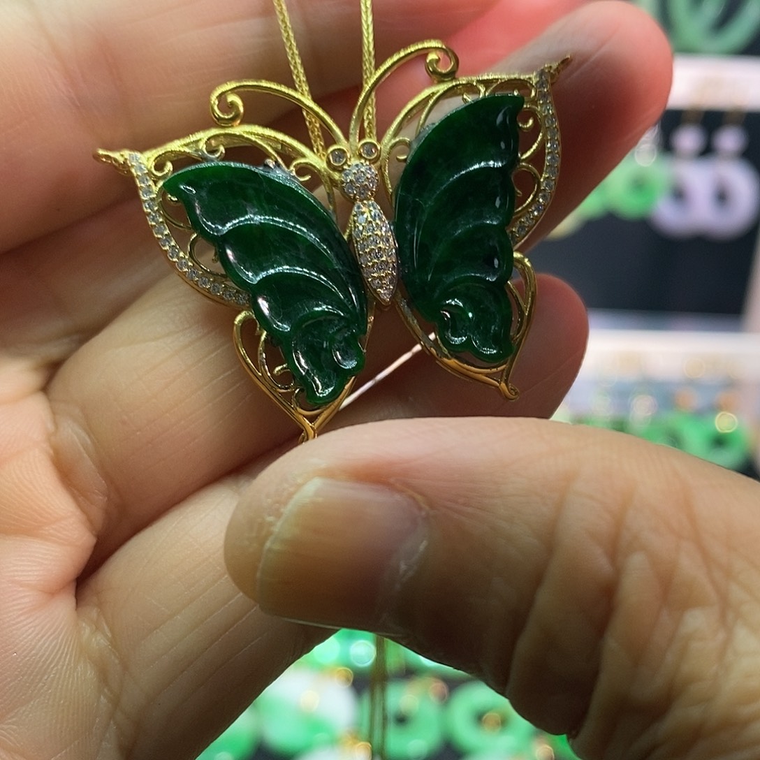 翡翠银S925镀金镶嵌吊坠(赠链)吊坠