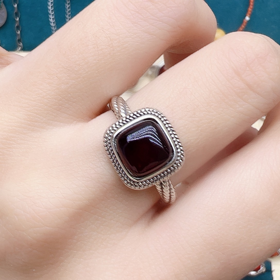 血珀戒指银S925镶嵌天然