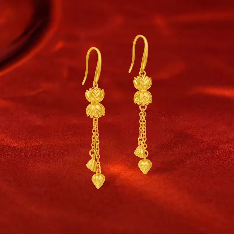 铜合金耳饰 双生花莲蓬耳坠流苏款精致高级感精致温柔1069