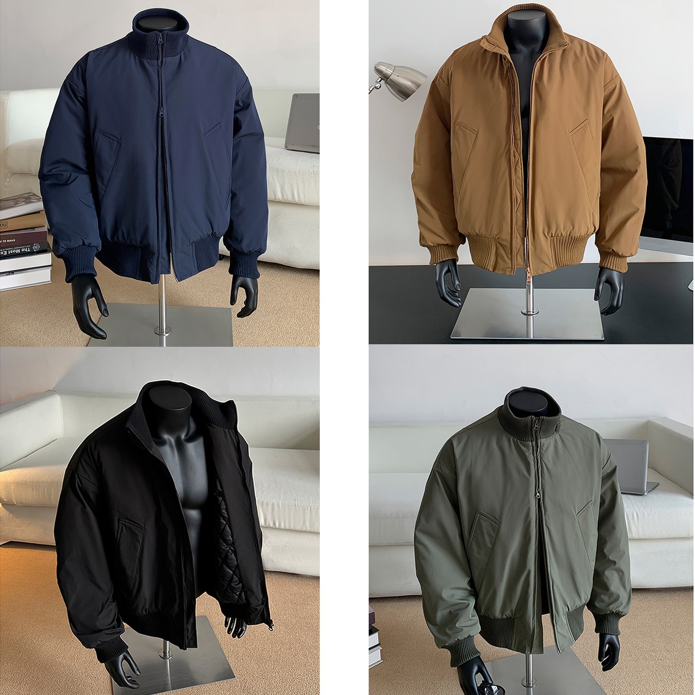 cleanfit螺纹领飞行棉服男夹克秋冬加棉加厚短款外套立领保暖棉衣