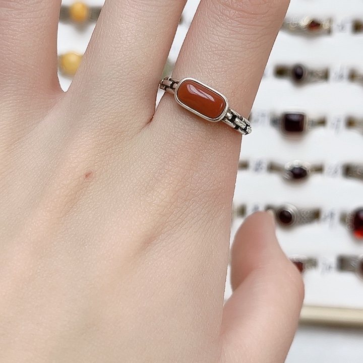 玛瑙/玉髓戒指银S925镶嵌天然