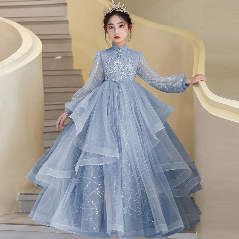 女童礼服轻奢小众高端花童主持人走秀生日儿童洋气钢琴演奏公主裙