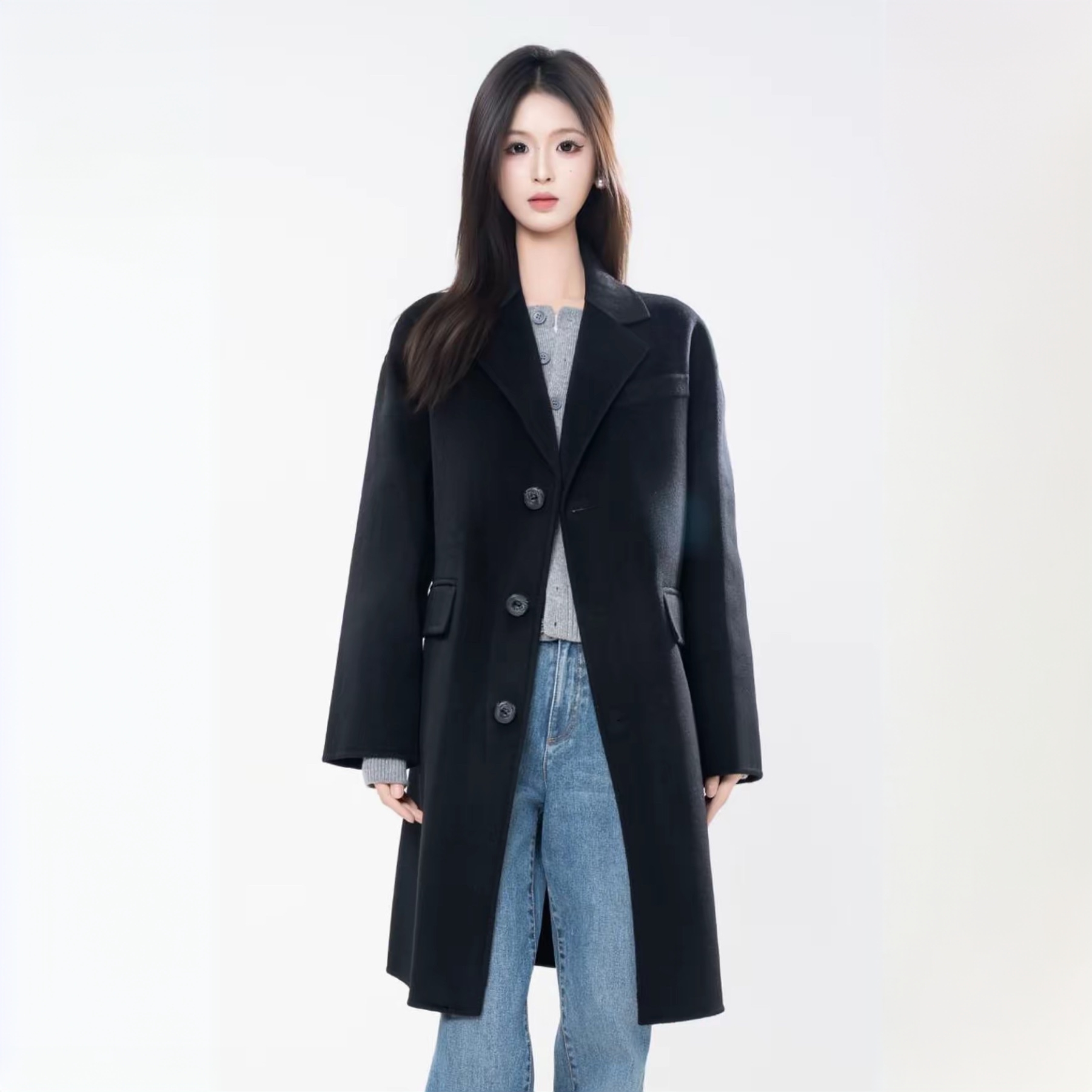 AMASS/阿玛施新款女装绵羊毛经典轻奢风中长款双面呢外套女540058