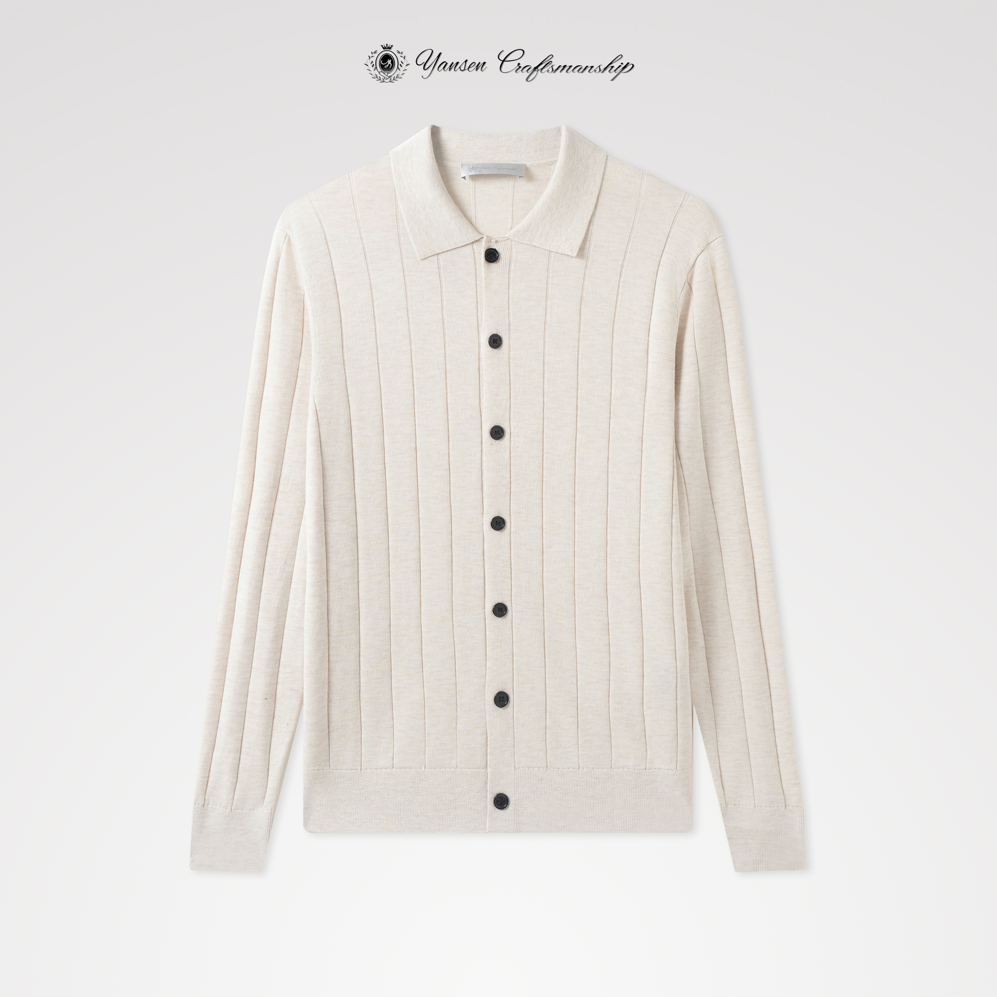 天丝羊毛 坑条纹设计 简约 钮扣翻领开衫针织长袖 YSK2009