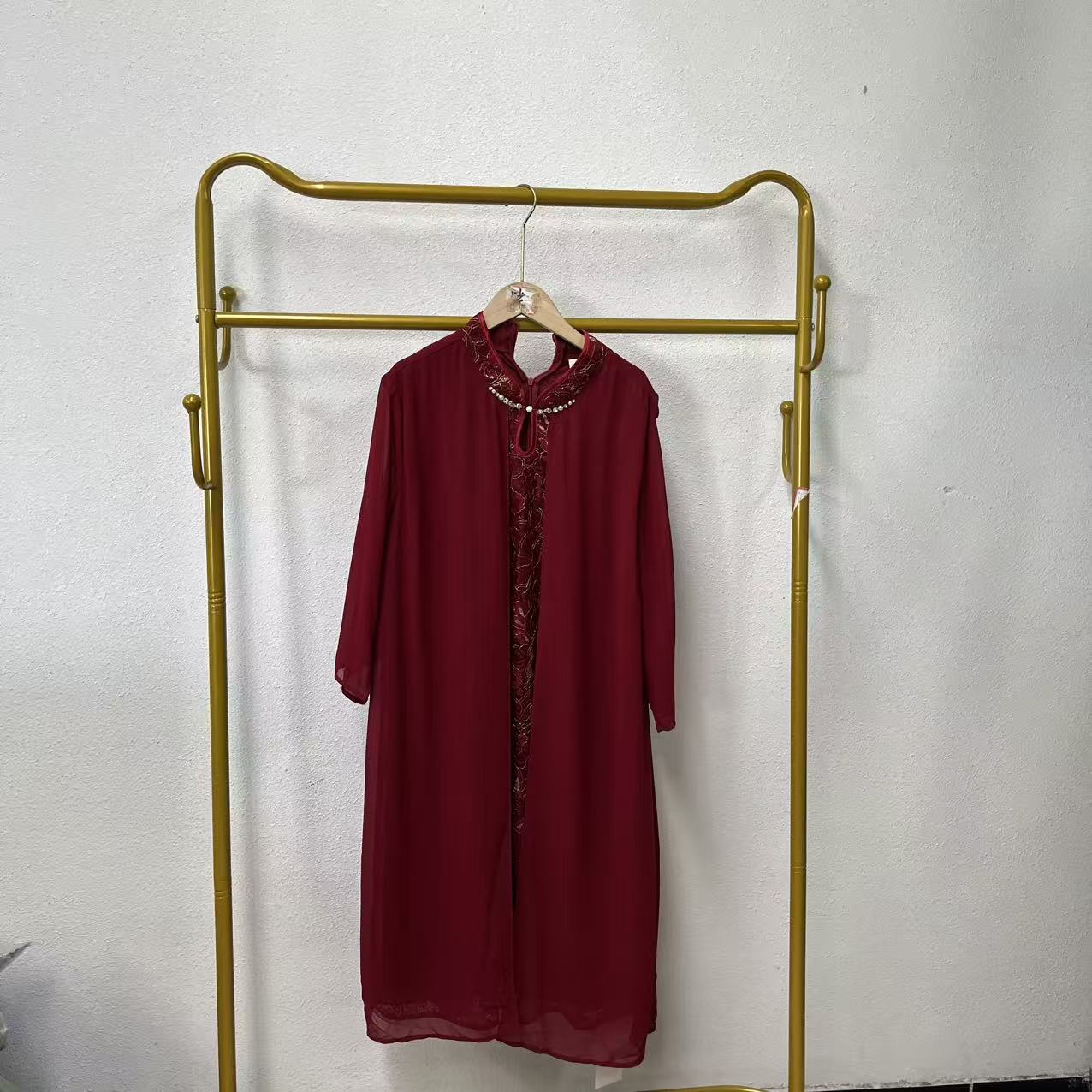 唯琳剪标   C3-3-4765款   红色新中式五分袖拉链连衣裙