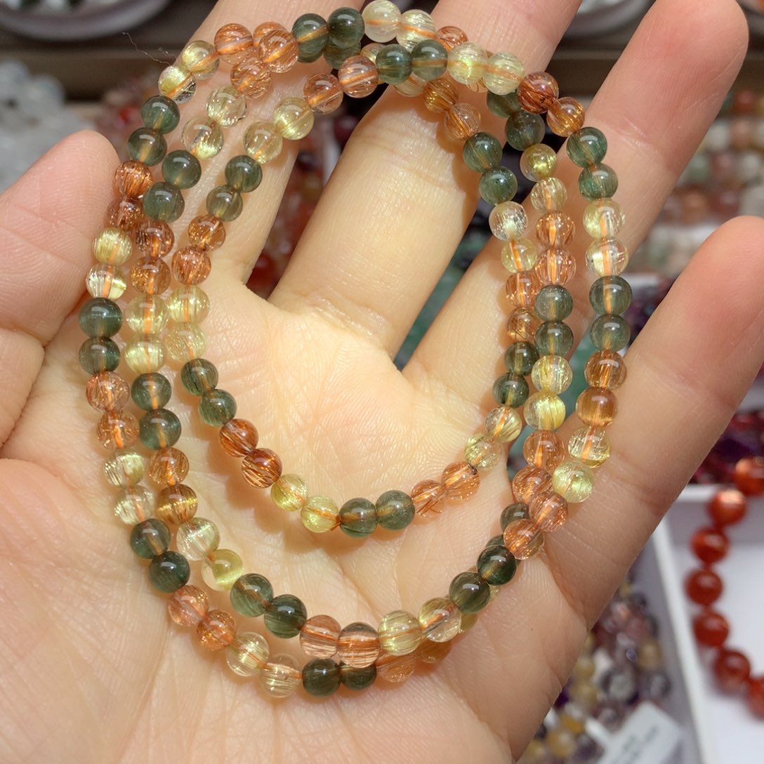 水晶手链未镶嵌彩发晶三圈4.6