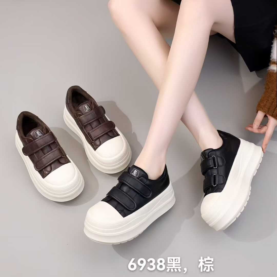 6938  防水板鞋拼接增高中跟时尚休闲鞋休闲鞋单鞋女鞋软底