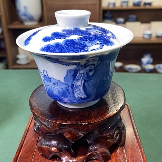 杯青花人物盖碗杯杯