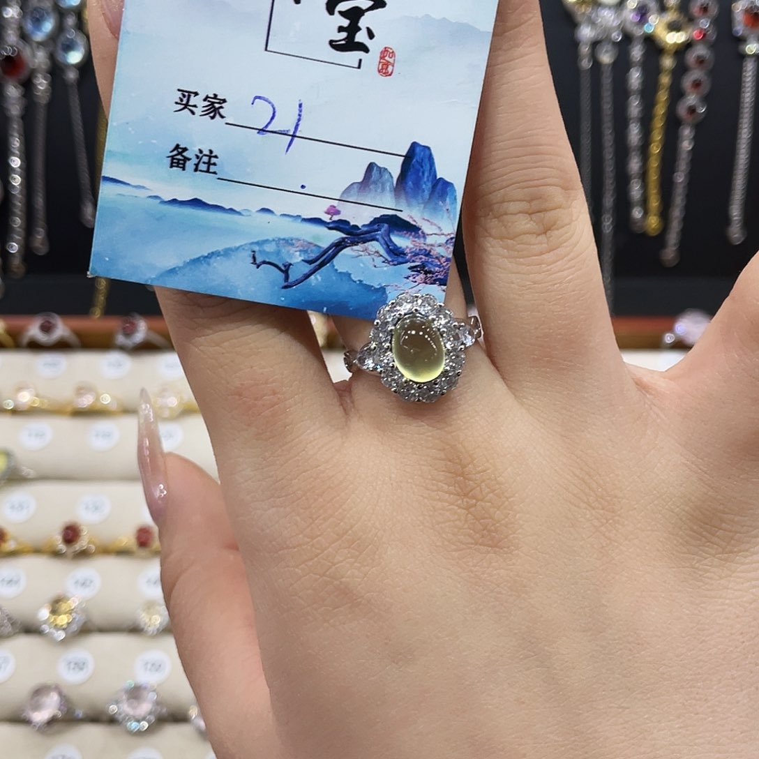 蛇纹石玉戒指银S925镶嵌大****r21