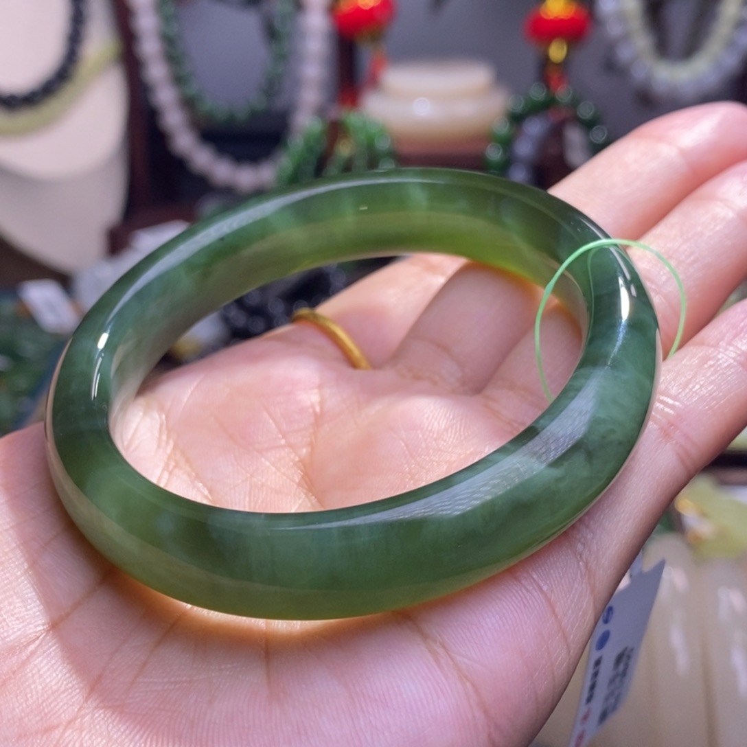 和田玉孤品补贴老矿料碧玉猫眼手镯56未镶嵌